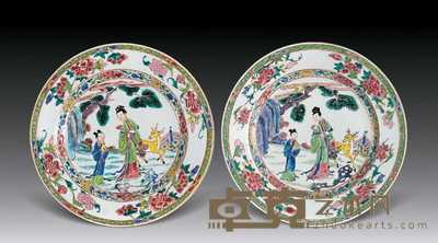 清雍正 粉彩祝寿图盘（一对） 直径22.3cm